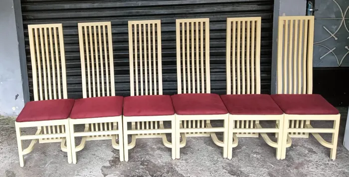 6 Cadeiras Laqueada 1.17 x 0.46 *Anos 2000* Estofados Cor Vinho Novos Vintage