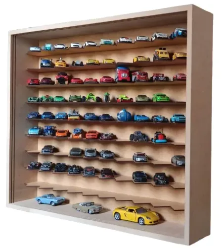 Expositor Para 100 Carrinhos da Escala 1:64 Em 45° Cru Com 2 Portas