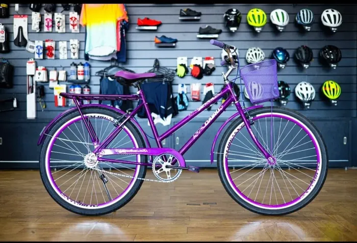 Bicicleta Aro 26 Roxa com Cesta e Detalhes
