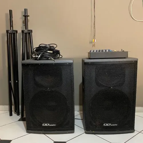 Caixa de som + Mesa de som (Kit Completo) - Kit c/ 2 Caixas de som (Ativa e Passiva)