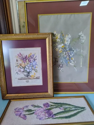 Quadro floral aquarela antigo 