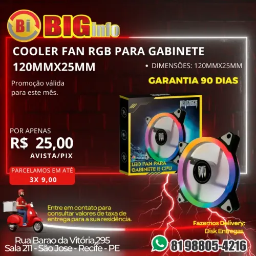 Cooler para Gabinete e CPU Fan com Led RGB - Novo 