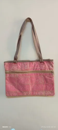 Bolsa Em Retalho De Couro Cor de Rosa