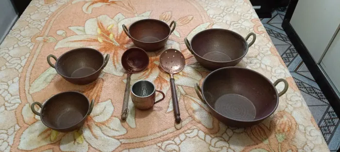 Jogo De Tachos De Cobre Puro Pesado (9kg) - 5 Peças + Acessórios Vintage
