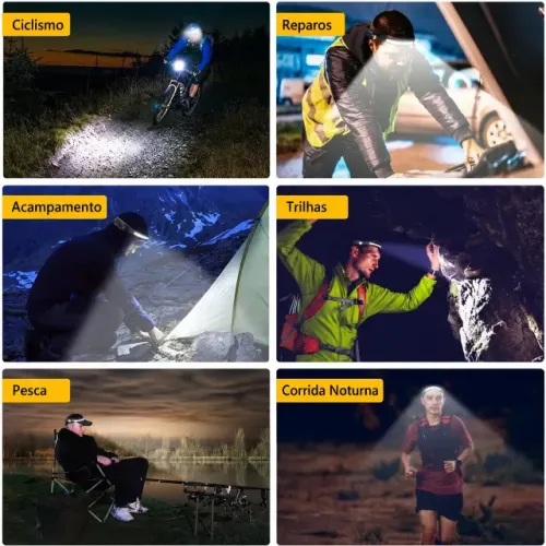 Lanterna de Cabeça Recarregável Led Corpo Motion Camping Torch Light Lamp Com Usb