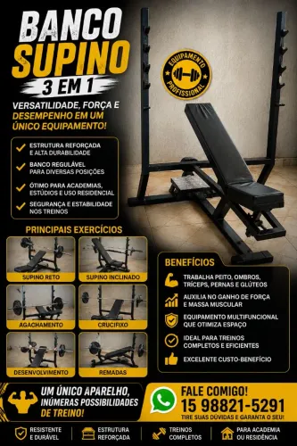 Supino reto inclinado crucifixo 3x1 podendo ser feito agachamento 