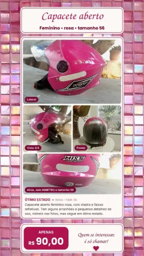 CAPACETE ROSA ABERTO