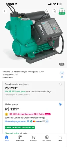 Pressurizador Automático Shimge / Claw PW370F 1/2 HP - Novo na Caixa