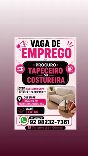 Procurou Tapeceiro ou Costureira com experiência