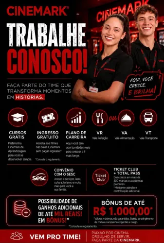 Vaga Cinema para Atendente e Faxineiro
