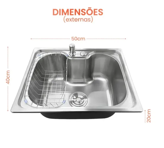 Kit Cuba Gourmet Cozinha Aço Inox 304 50x40cm Com Acessórios