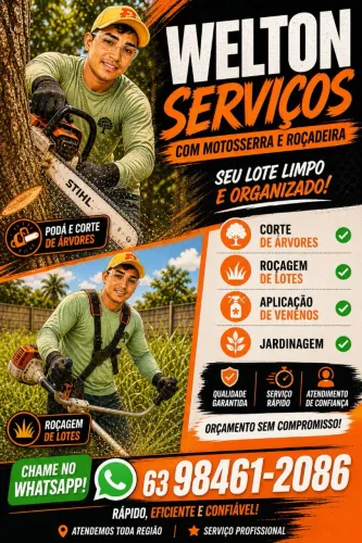 Podá e corte de Árvores. Roço Lotes.  Serviços com Motosserra e Roçadeira. 