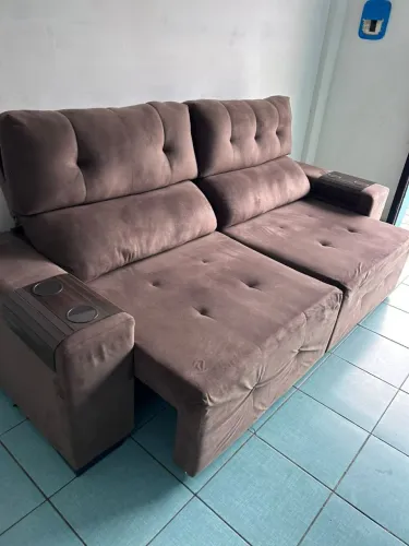 Sofá de luxo em Suede retrátil e reclinável entrego