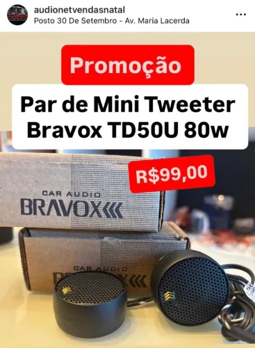 Par De Mini Tweeter Bravox Td50u 80w Rms Carro Veicular Porta Trio Bob Painel