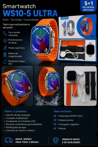 ? Smartwatch WS10-5 Ultra | Novo | 5 Pulseiras + Carregador