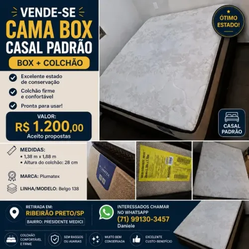 VENDE-SE CAMA BOX CASAL PADRÃO (Box + Colchão)