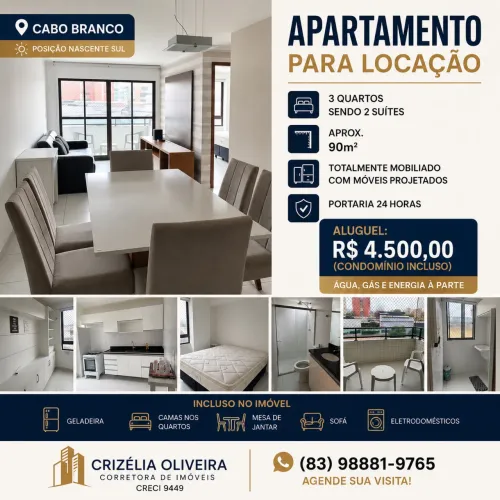 ? APARTAMENTO MOBILIADO PARA LOCAÇÃO - CABO BRANCO