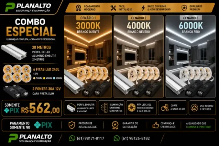 Perfil de led 30 metros+ 30m fita de led 240led 12v + 4 FONTE 30A SLIM CAPA PRETA