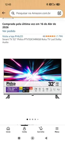 Smart TV 32? Philco PTV32K34RKGB Roku TV Led Dolby Audio