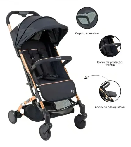 Carrinho De Bebê Zap Metal Cobre Burigotto Compacto Dobrável Cor Preto/ Rose