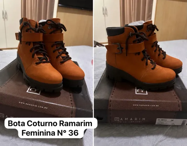 Bota Coturno Ramarim Feminina N° 36 Cor Café - Nova na Caixa