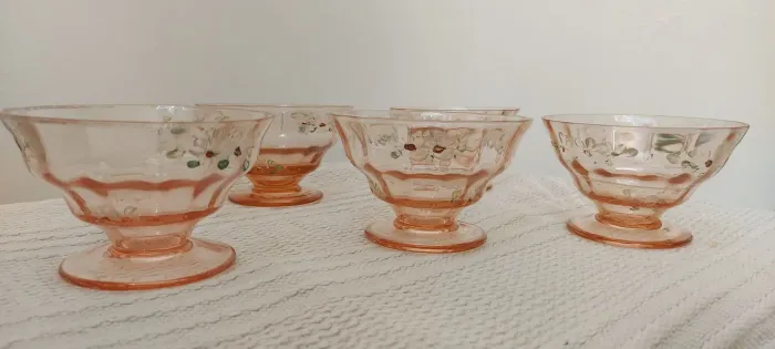 5 taças de sobremesa vintage, estilo shabby chic, Art Nouveau, demi-cristal