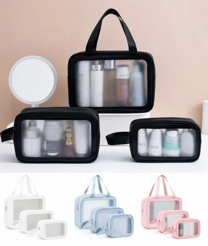 Trio de necessaire transparentes e impermeáveis