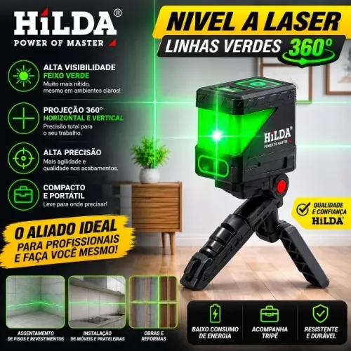 Hilda-nivelador automático, ferramenta de construção, luz verde, cruz, 2,