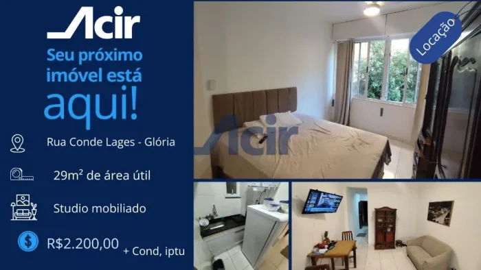 Apartamento conjugado para alugar, 29m² por R$ 2.200,00 - Glória - Rio de Janeiro/RJ