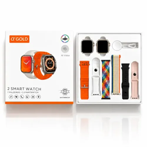 Smartwatch ?Gold 2 Relógios + 6 Pulseiras (Novo)