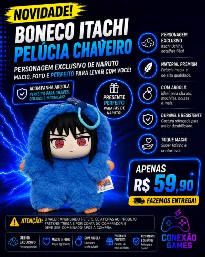 Pelúcia Chaveiro Itachi Uchiha Naruto - Presente Perfeito para Fãs!