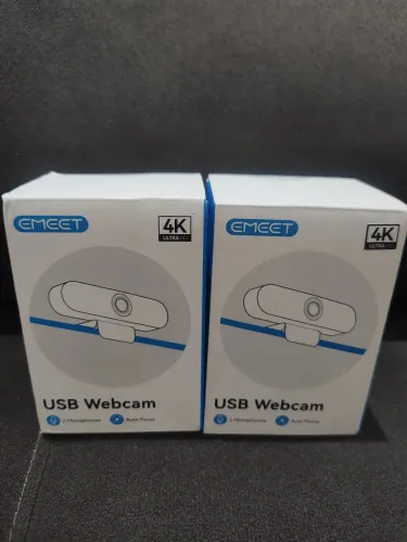 Webcam emeet 4k ultra HD 2 microfone auto Focus nova na caixa