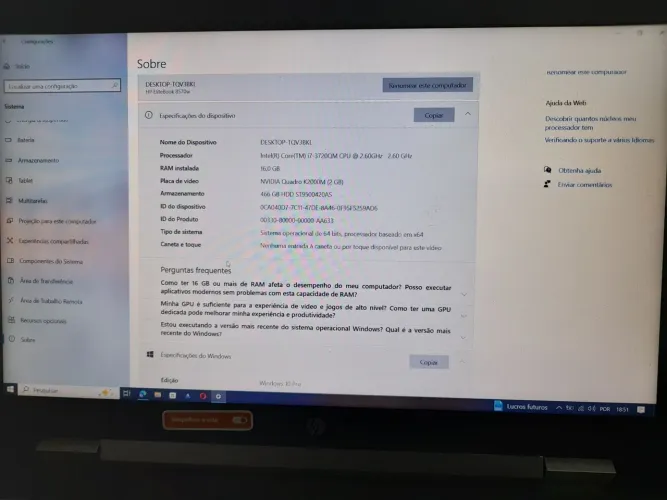 Notebook HP Elitebook 8570w 16gb