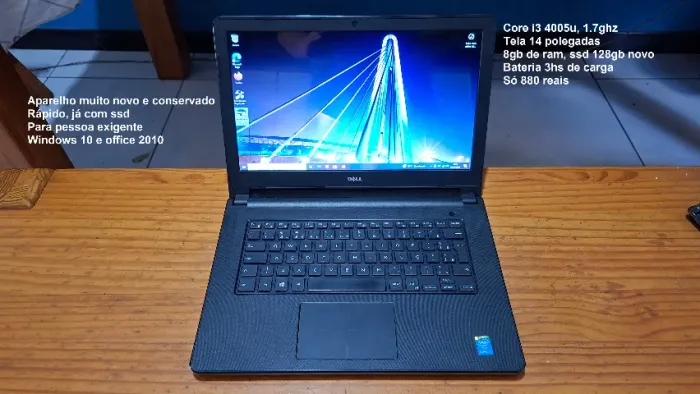 Notebook dell, Core i3, 8gb ram e ssd 128gb, aceito cartão