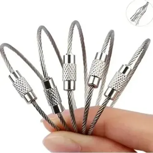 Kit 10 Chaveiros Cabo De Aço Inox 15cm Argola Com Rosca Resistente