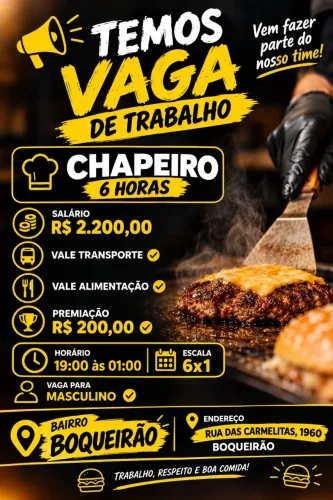 VAGA PARA CHAPEIRO - 6 HORAS