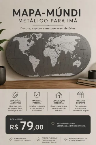 Mapa mundi metálico para imã 