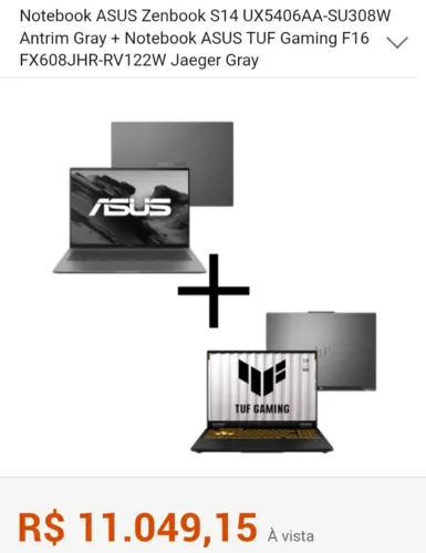 Dividir oferta!! Notebook gamer asus tuf f16 e zenbook s14. Descrição!!