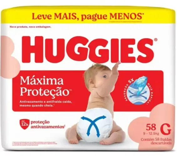 Kit 3 Fralda Descartável Huggies G 58 Unidade Anti Vazamento 12h Proteção