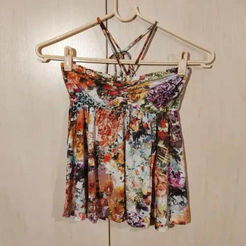 Blusa tomara que caia florida com amarração Colcci