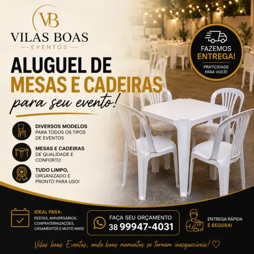ALUGUEL DE MESA E CADEIRA PARA FESTA E EVENTOS 