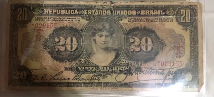 Cédula antiga 20 Mil Réis 1927 Brasil