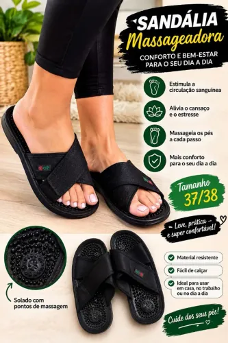 ? Sandália Terapêutica Massageadora de Acupressão - Preta