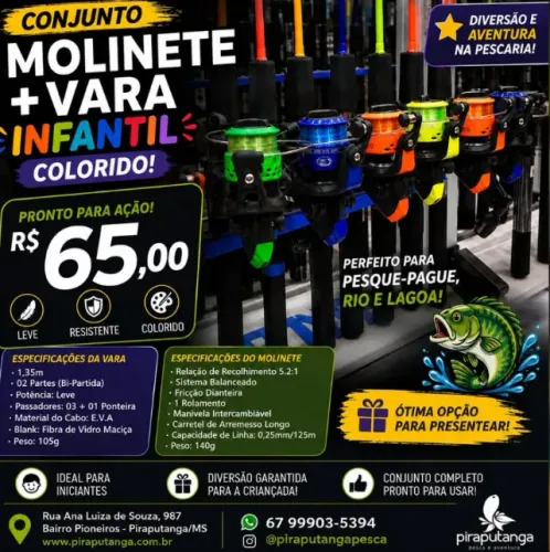 Kit Vara Molinete Pesca Curimba Piau Piraputanga Peixes Leves
