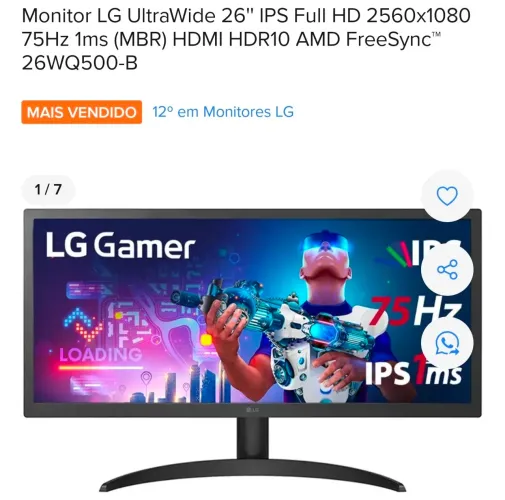 Monitor LG Gamer 26W0500-B