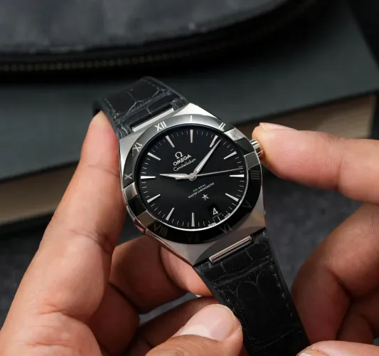 Relógio omega constelation automático couro preto 