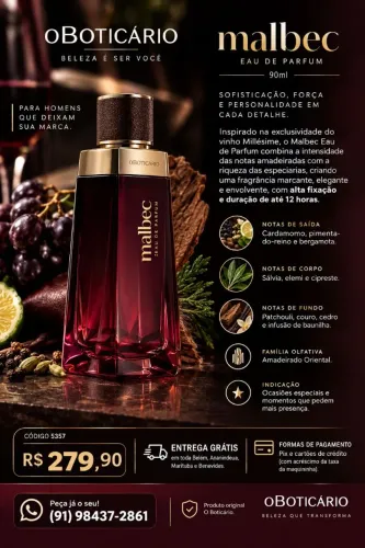 **Lançamento** Malbec Eau de Parfum