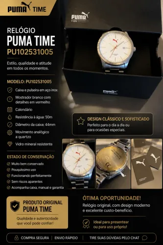 Relógio Puma Time Original Masculino - Aço Inox + Caixa