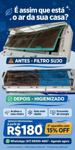 Limpeza e higienização de ar condicionado R$180