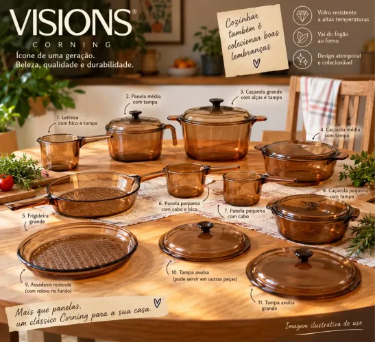 Conjunto 7 Panelas Corning Vision Âmbar Vintage + Tampas